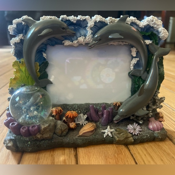 vintage dolphin picture 3D frame Water globe Ceramic Starfish Ocean Seashell - Picture 1 of 8